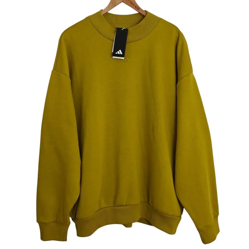 Adidas One Fleece Basketball Crewneck Sweatshirt Pulse Olive Zip Pockets Med NWT